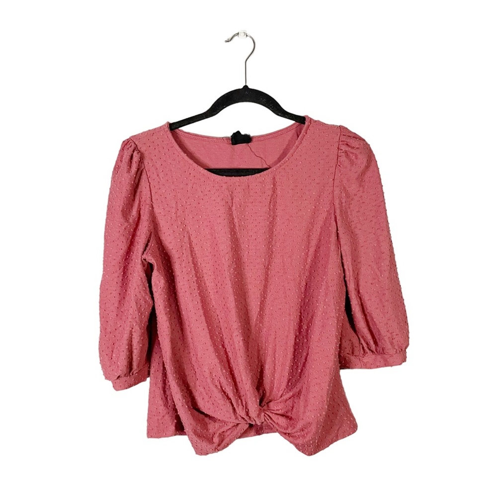 W5 Pink 3D Polka Dot Statement Sleeve Faux Knit Waist Boho Blouse Size Medium